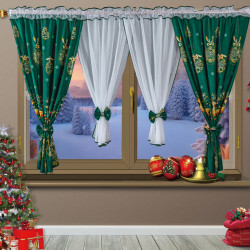 Set de Draperii și Perdele pentru Crăciun - Decor Festiv pentru Ferestrele Tale - Globuri aurii Craciun
