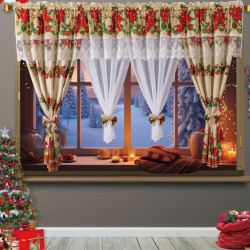 Set de Draperii și Perdele pentru Crăciun - Decor Festiv pentru Ferestrele Tale - Craciunite si frunze de holly