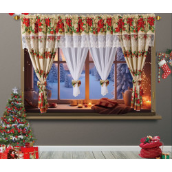 Set de Draperii și Perdele pentru Crăciun - Decor Festiv pentru Ferestrele Tale - Craciunite si frunze de holly